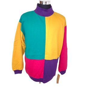Vtg NWT Please Thank You Womens 18 Multicolor Color Block Pullover Sweatshirt